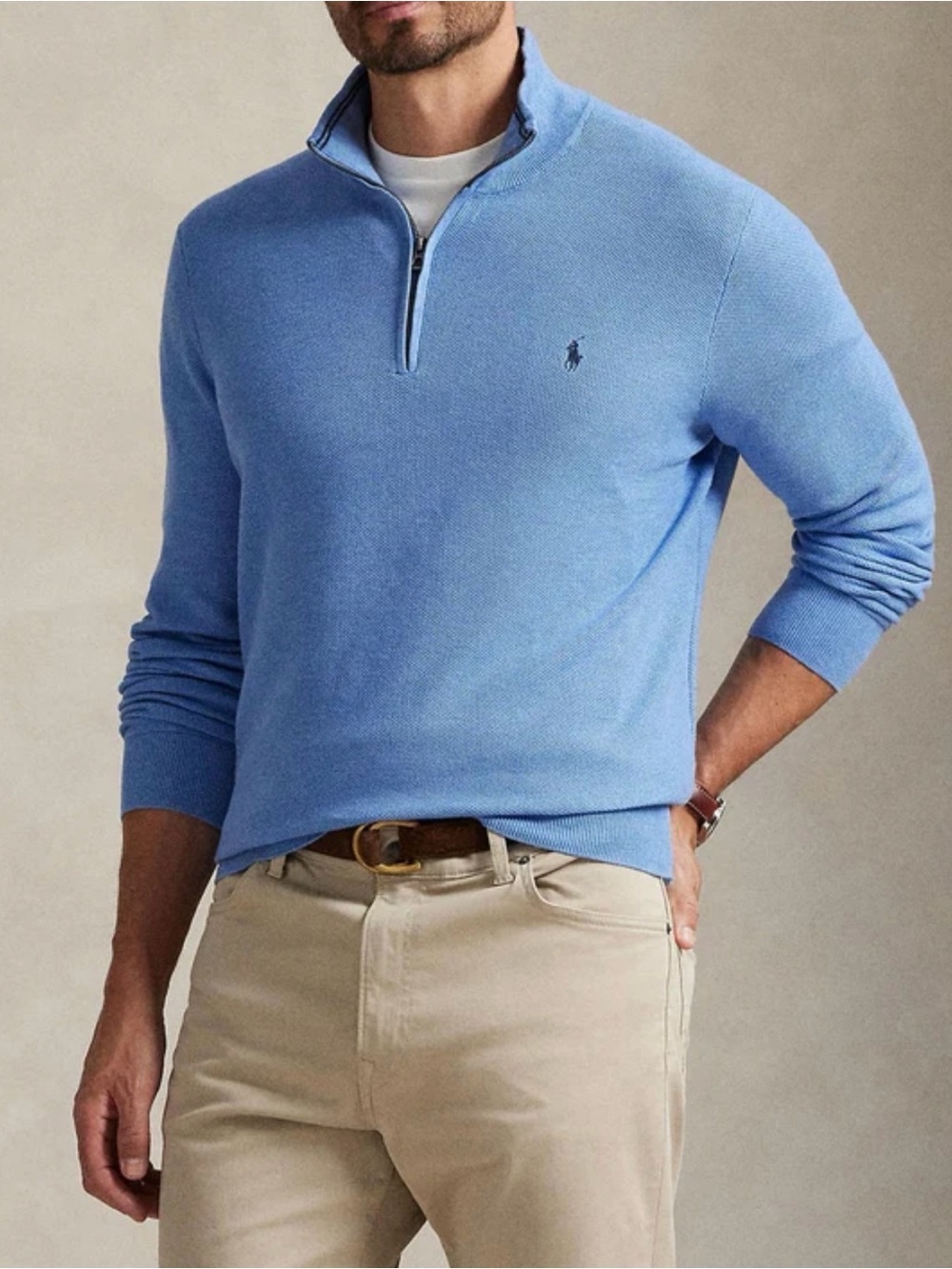 Polo by Ralph Lauren Light Blue Quarter-Zip Cotton SweaterXL TG